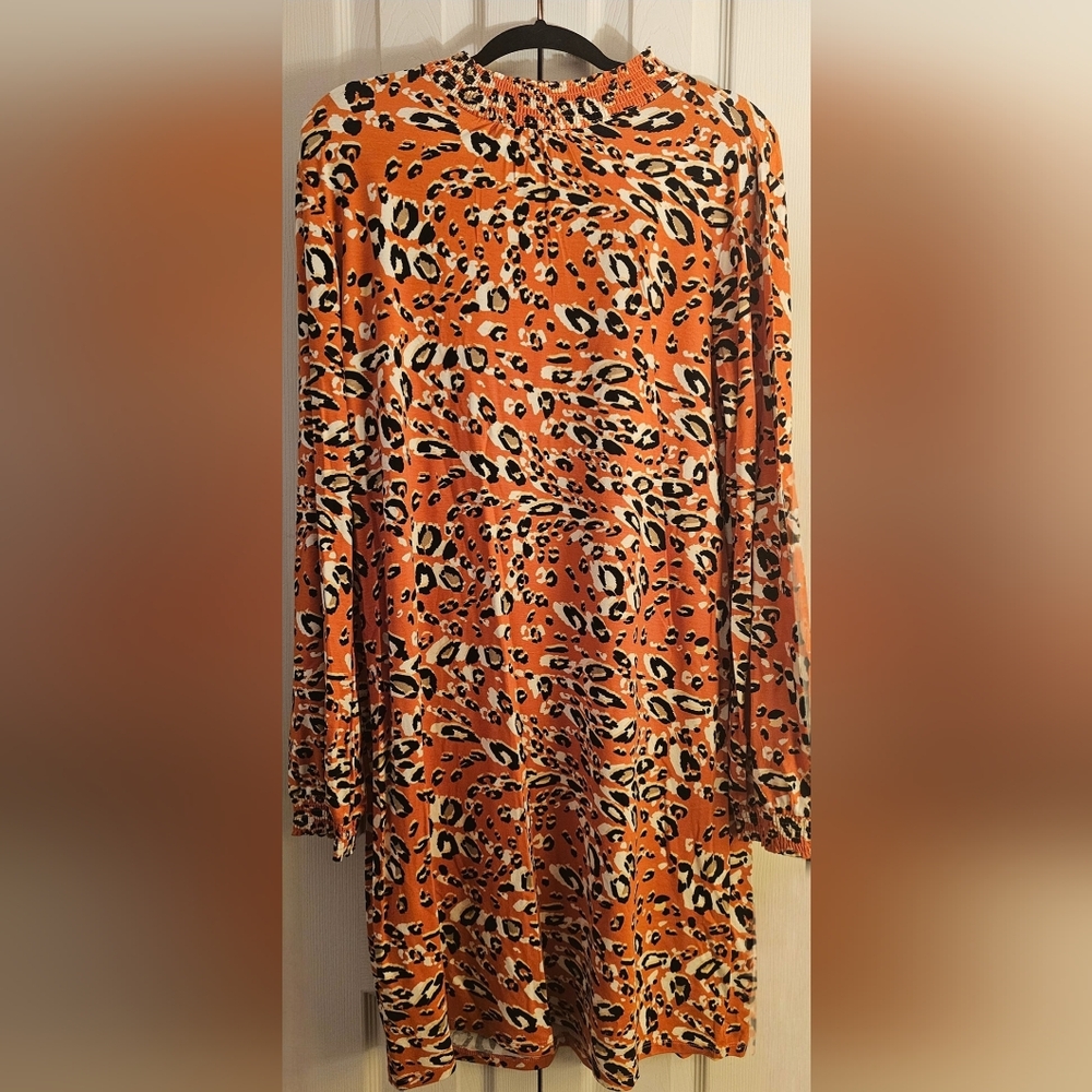 Dorothy Perkins Orange and Black Animal Print Long Sleeve Shift Dress